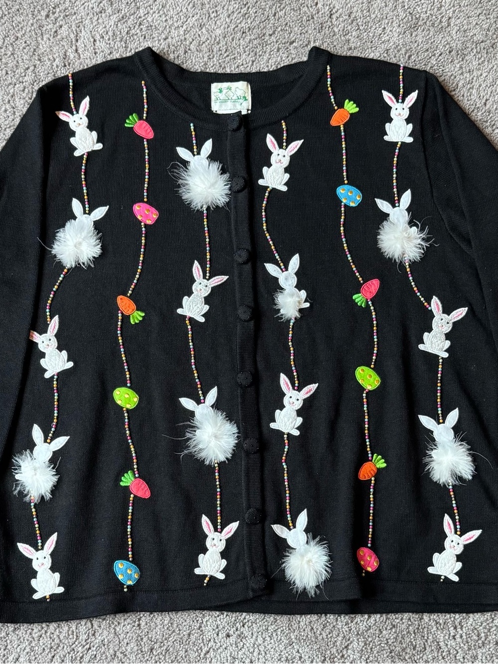 Vintage Quacker Factory Easter cardigan featuring embroidered bunnies. - Size 2X